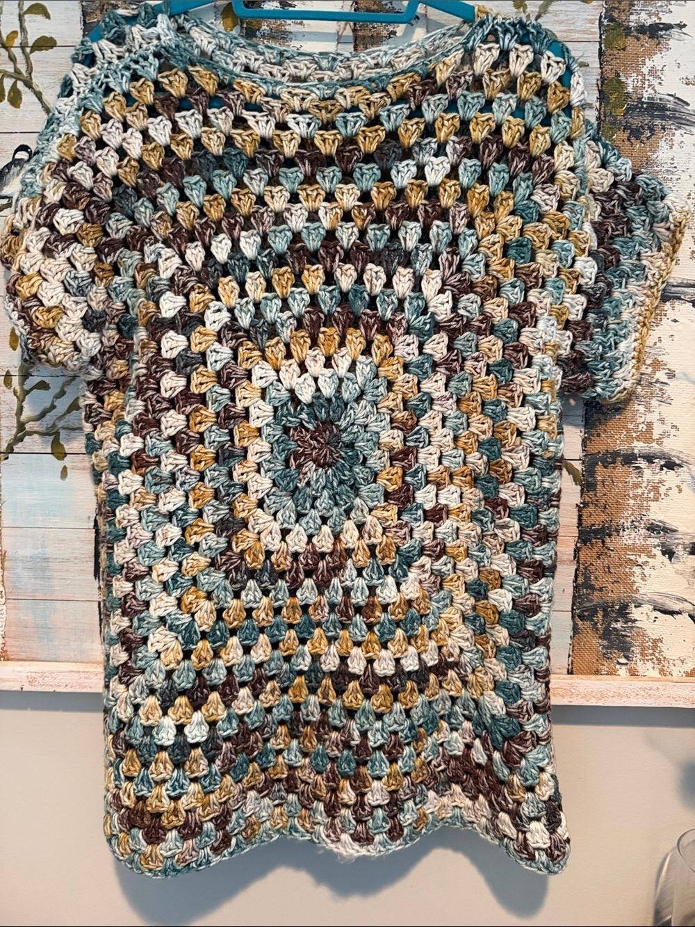 Handmade Crochet Multicolor Women’s Sweater - Blue, Cream & Brown
